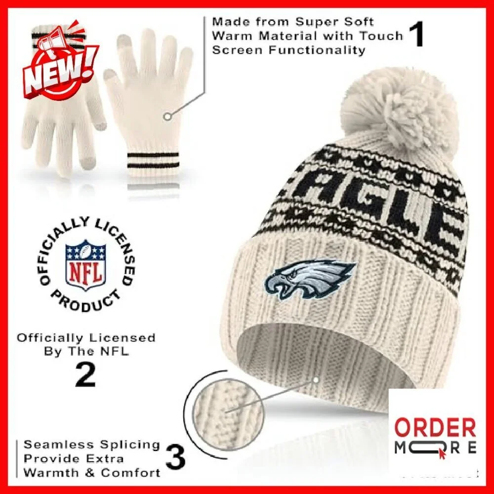 NFL Team Winter Beanie Hat with Touch Screen Gloves Set